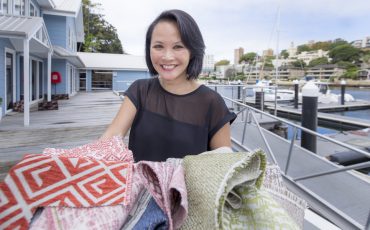 Julie Ockerby With The Bespoke Collection Fabrics Outside Meli HQ